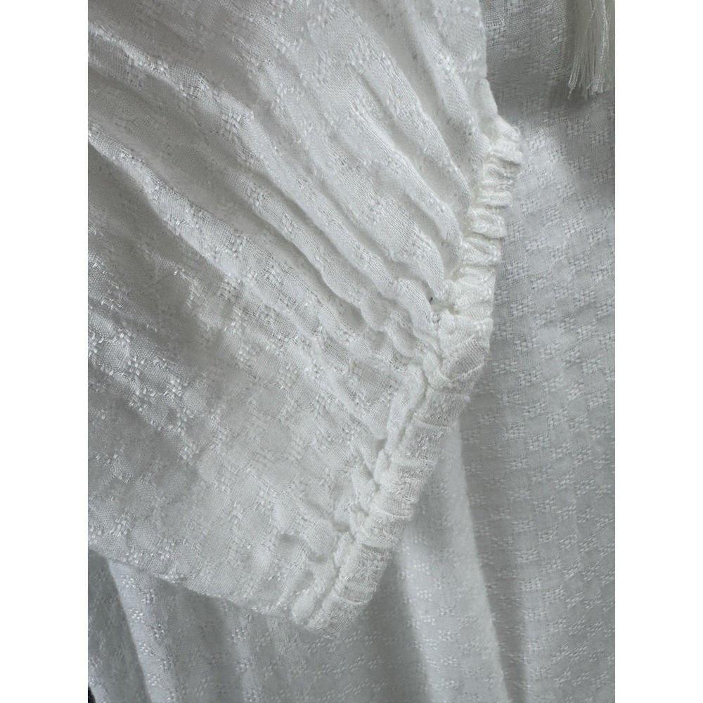 Roxy M White Boho Tunic Top Sheer Lace Mesh Pink Stitch Tassel Beach Cover Up - Picture 8 of 10